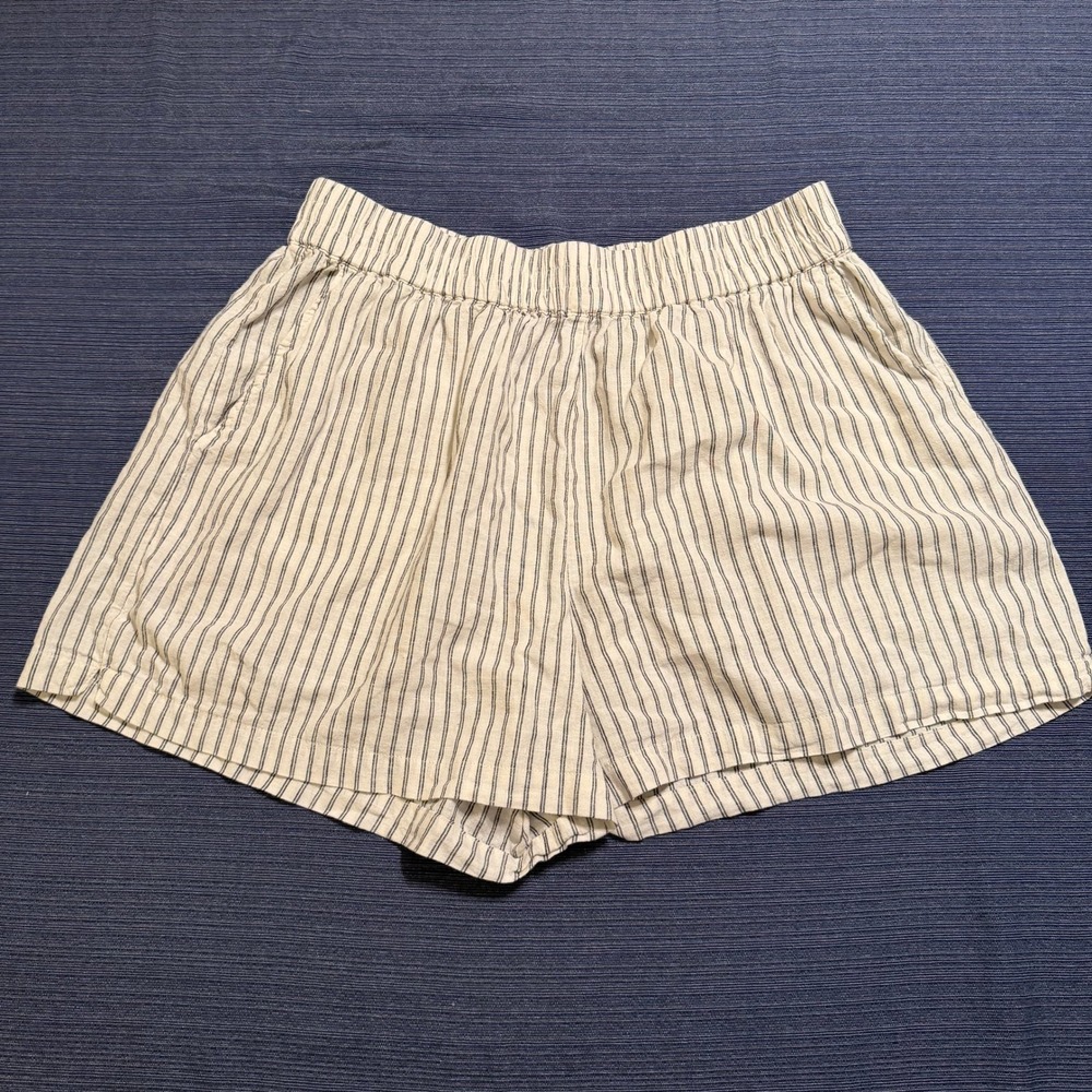 Marine Layer Hemp Tencel Striped High Waist Shorts Cream Navy XL 18971